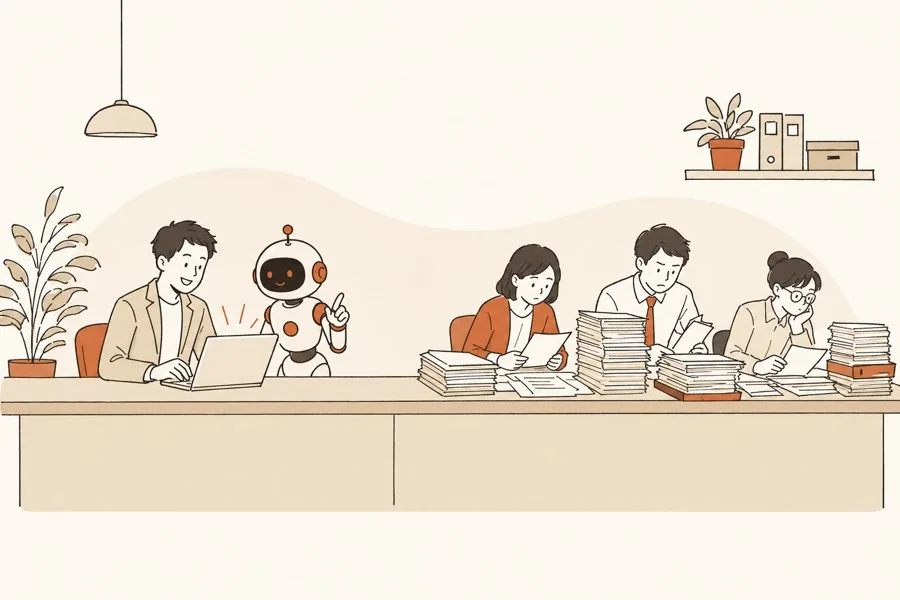 導入したAIが一部の人にしか使われず形骸化する様子のイラスト